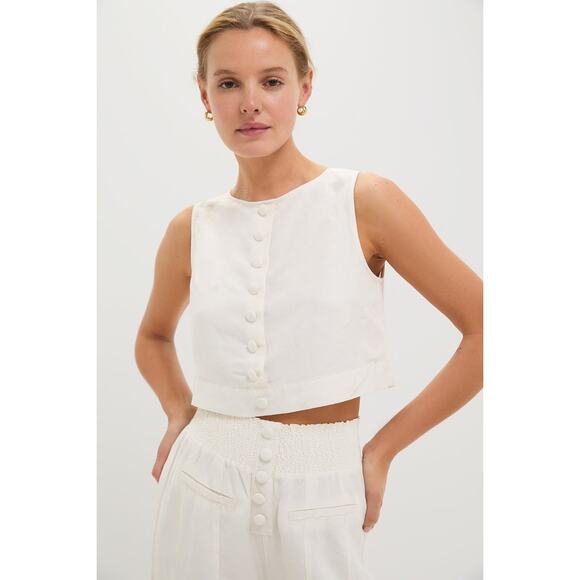 WEWOREWHAT Off-White Boxy Linen Boatneck Top Size 0 NWT Retail $99 Tuckernuck - Picture 1 of 8
